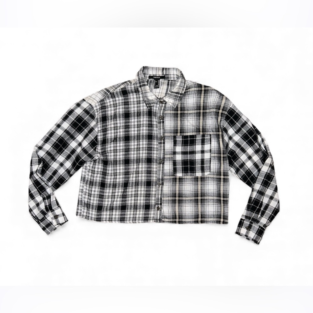 Forever 21 Multi Patchwork Plaid Cropped Flannel … - image 5